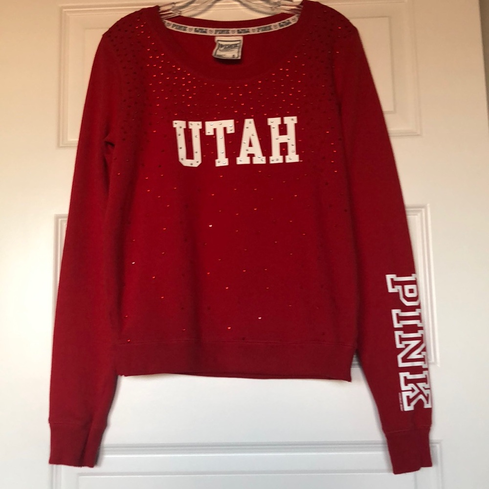 VS Pink Collegiate Utah Red Rhinestone Sweatshirt